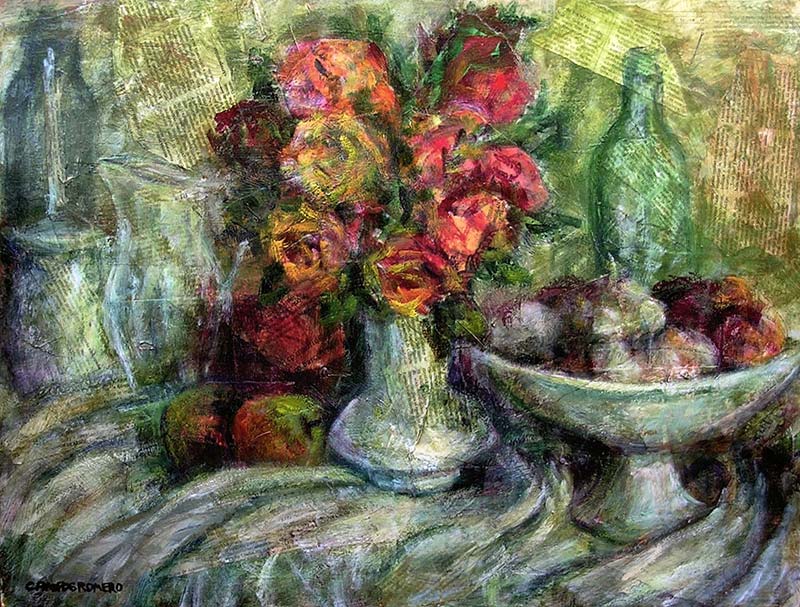 Pintora Elisa Campos - bodegon con flores