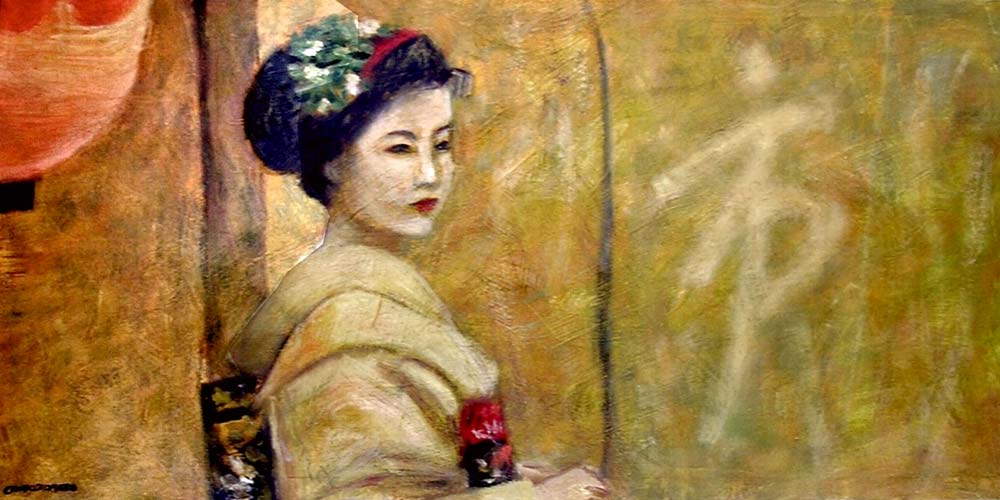 Geisha, fondo amarillo