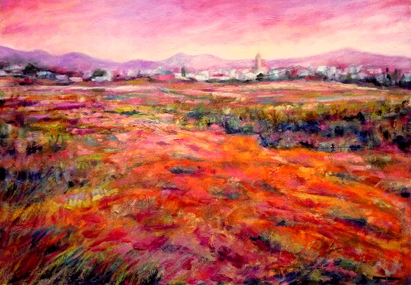 Paisaje, campos rojos
