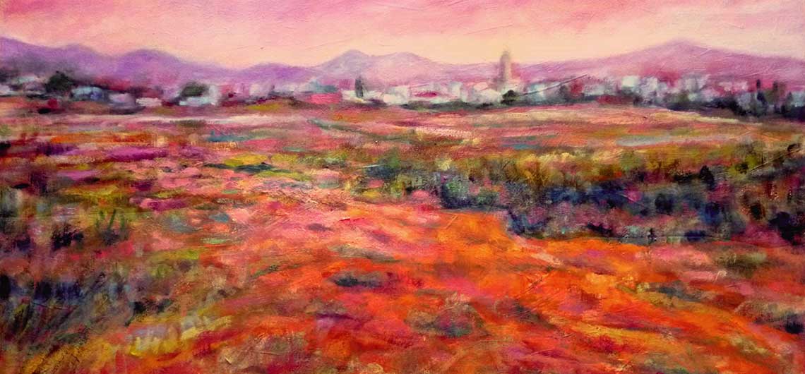 Pintora Elisa Campos - Paisaje, campos rojos