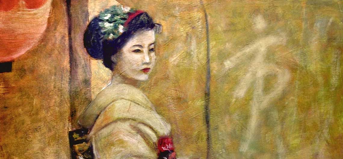 Pintora Elisa Campos - Geisha, fondo amarillo