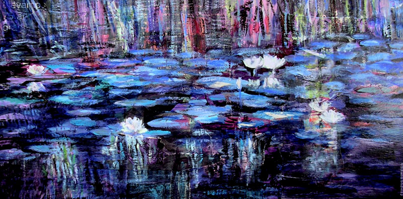 Pintora Elisa Campos - Nenúfares de noche collage